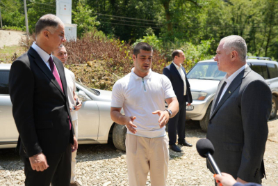 President Badra Gunba inspected the progress of road repairs in the village of Parnaut, Gulripsh district